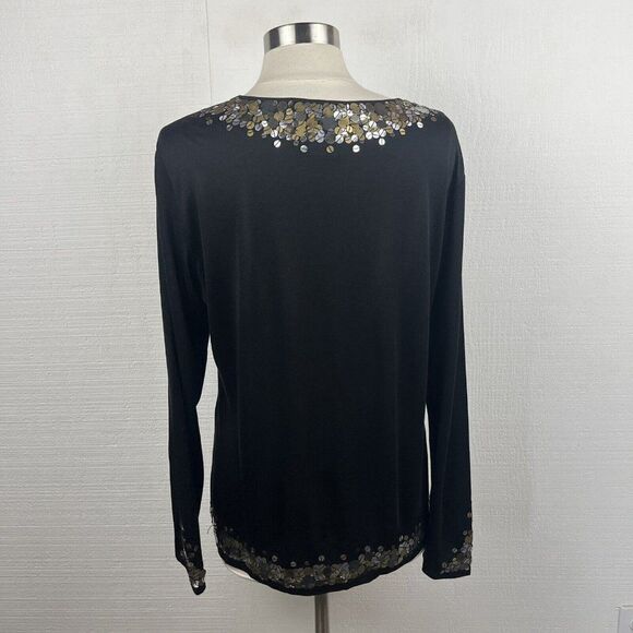 Marina Rinaldi Sweater Top M Womens Black Sequins Long Sleeves Silk Blend - Picture 3 of 12